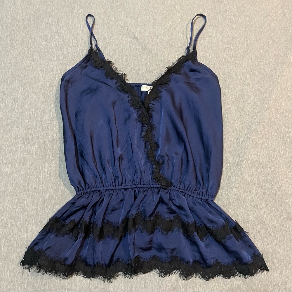 Love, Fire Navy Lace Trim Peplum Cami Size Medium